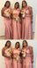 Blush One Shoulder 3D Flower A-line Long Bridesmaid Dresses,BD235