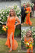 Shiny Orange V Neck Mermaid Side Slit Mermaid Party Dress Long Prom Dresses to Impress ,MB991