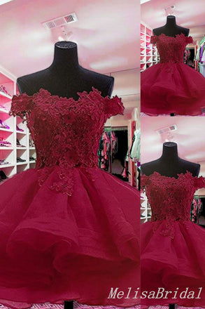 Floral Appliques Off Shoulder A-line Graduation Party Short Homecoming Dresses, HD462