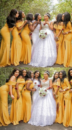 Stylish Mismatched Yellow Mermaid Long Bridesmaid Dresses ,BD251