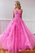 Gorgeous Spaghetti Straps Lace up Back Lace Appliques A-line Long Party Dress Prom Dresses ,MB10951