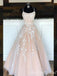 Gorgeous Spaghetti Straps Lace up Back Lace Appliques A-line Long Party Dress Prom Dresses ,MB10951