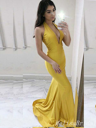 Sexy Halter Plunging Mermaid Evening Gown Maxi Long Formal Dresses Prom Dresses,MB434