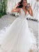 Elegant White Spaghetti Straps V Neck Tulle A-Line Long Wedding Dresses,WD51