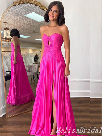 Strapless Sweetheart Hot Pink A-line Evening Gown Maxi Long Evening Party Prom Dresses,MB775