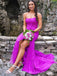 Sexy Purple Lace Appliques Tulle Strapless  Side Slit Mermaid Long Evening Prom Dresses,MB99