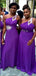 Elegant Purple Chiffon One Shoulder Beading Mermaid Simple Long Cheap Bridesmaid Dresses ,BD92