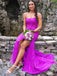 Sexy Purple Lace Appliques Tulle Strapless  Side Slit Mermaid Long Evening Prom Dresses,MB99