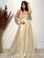 Champagne Strapless Long Sleeves Beaded Evening Gown Long Evening Party Prom Dresses,MB818