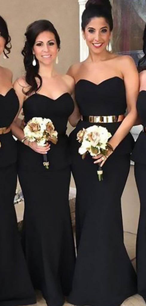 Elegant Black V Neck Simple Cheap Mermaid Long Bridesmaid Dresses ,BD183