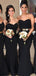 Elegant Black V Neck Simple Cheap Mermaid Long Bridesmaid Dresses ,BD183