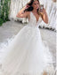 Elegant White Spaghetti Straps V Neck Tulle A-Line Long Wedding Dresses,WD51