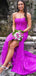 Sexy Purple Lace Appliques Tulle Strapless  Side Slit Mermaid Long Evening Prom Dresses,MB99