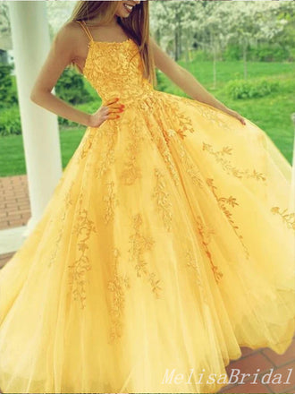 Charming Elegant Multi Straps A-line Tulle Lace Appliques Evening Gown Long Prom Dresses,MB339