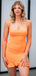 Elegant Orange Spaghetti Straps Sheath Strapless Satin A-Line Cheap Simple Short Homecoming Dresses, HD97