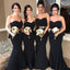 Elegant Black V Neck Simple Cheap Mermaid Long Bridesmaid Dresses ,BD183