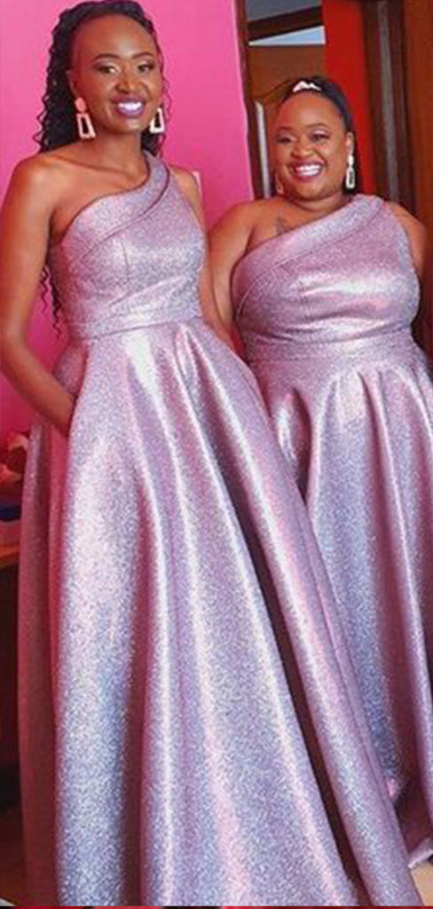 Sexy Pink One Shoulder Simple Cheap A-Line Long Bridesmaid Dresses ,BD162