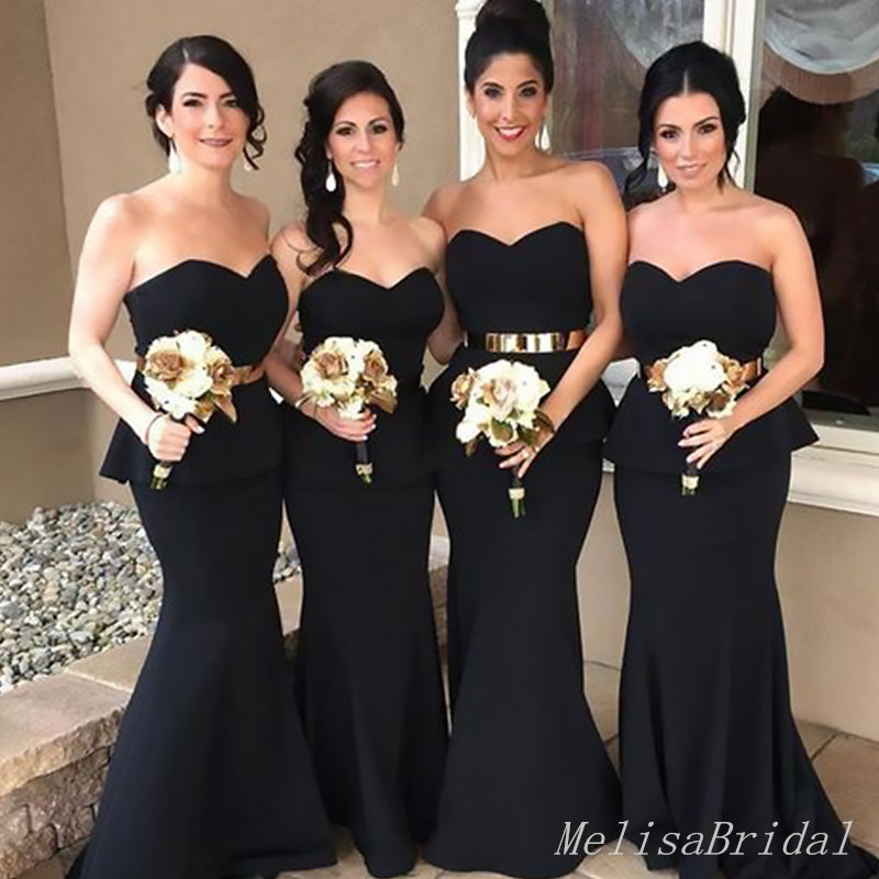 Elegant Black V Neck Simple Cheap Mermaid Long Bridesmaid Dresses ,BD183