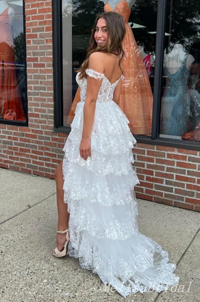 Sexy Off Shoulder Lace Appliques Sweetheart Side Slit Evening Gown Long Prom Dresses,MB235