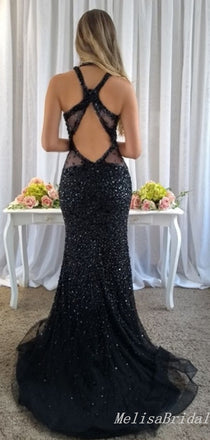 Sexy Black Sparkle Sheath Evening Gown Maxi Long Formal Dresses Prom Dresses,MB508