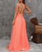 Sexy Elegant A-line Spaghetti Straps Plunging Deep V-neck Tulle Evening Gown Long Formal Dresses Prom Dresses ,MB356
