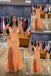 Shiny Orange Plunging Mermaid Side Slit Mermaid Party Dress Long Prom Dresses to Impress ,MB992