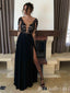 Gorgeous Stylish Illusion Long Sleeves Lace Appliques A-line Long Party Dress Prom Dresses ,MB10955