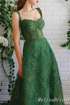Gorgeous Green Lace Appliques A-line Long Party Dress Prom Dresses ,MB10957