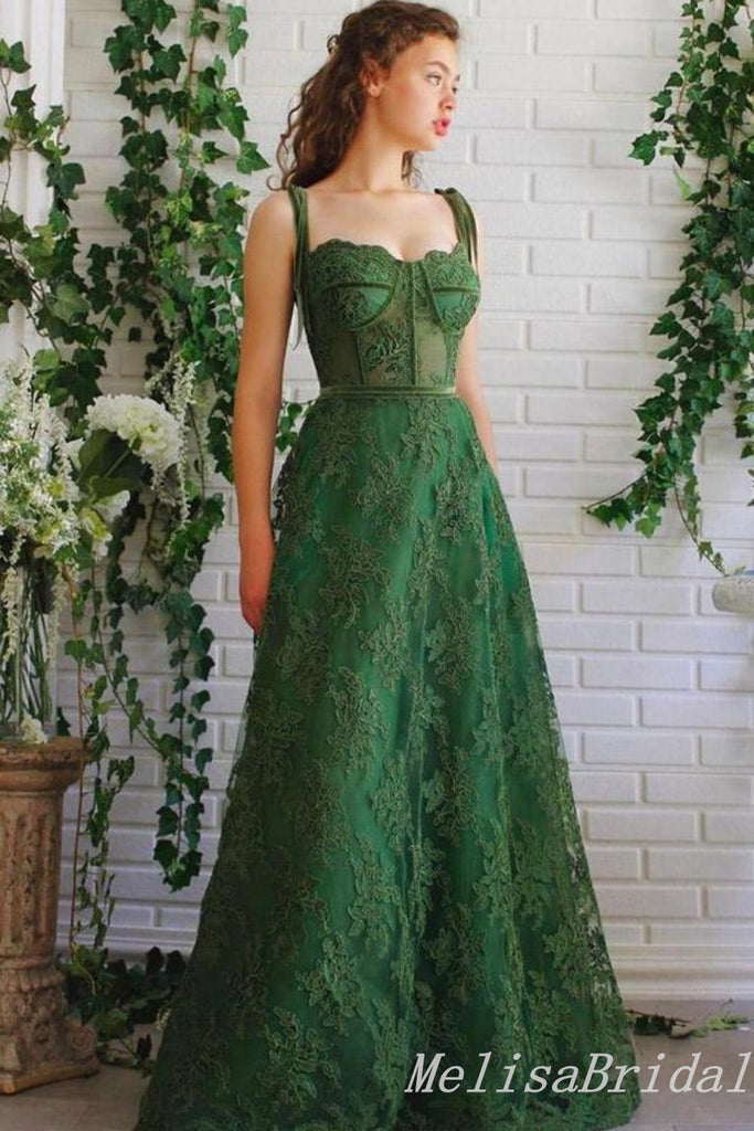 Gorgeous Green Lace Appliques A-line Long Party Dress Prom Dresses ,MB10957