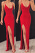 Stylish Sexy Red Spaghetti Straps Mermaid Side Slit Long Party Dress Prom Dresses ,MB10958