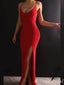 Stylish Sexy Red Spaghetti Straps Mermaid Side Slit Long Party Dress Prom Dresses ,MB10958