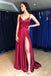 Sexy Spaghetti Straps V Neck Lace up Back Side Slit Long Party Dress Prom Dresses ,MB10959