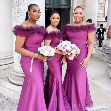Unique Light Purple Off Shoulder Mermaid Simple Long Cheap Bridesmaid Dresses ,BD93