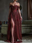 Sparkle Burgundy Off-the-shoulder A-line Evening Gown Long Evening Party Prom Dresses,MB819