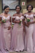 Elegant Pink Off Shpoulder V Neck Tulle Beading Simple Cheap Mermaid Long Bridesmaid Dresses ,BD143