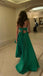 Elegant Green Spaghetti Strap Pleats A-Line Long Evening Prom Dresses,MB15