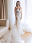 Elegant White Illusion Lace Appliques Tulle Mermaid Long Wedding Dresses,WD52