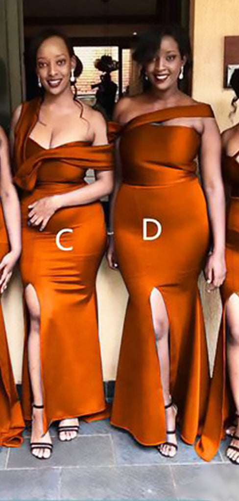 Mismached Orange Side Slit Simple Cheap Mermaid Long Bridesmaid Dresses ,BD184