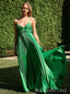 Elegant Green Spaghetti Strap Pleats A-Line Long Evening Prom Dresses,MB15