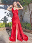 Elegant Red One Shoulder Side Slit Mermaid Long Evening Prom Dresses,MB120