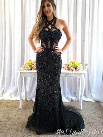 Sexy Black Sparkle Sheath Evening Gown Maxi Long Formal Dresses Prom Dresses,MB508