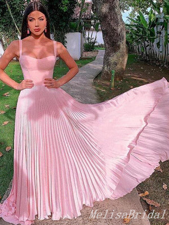 Light Pink A-line Evening Gown Maxi Long Evening Party Prom Dresses with Pleats,MB708
