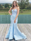 Elegant Sky Blue Deep V Neck Strapless Beading Floor Length Mermaid Evening Gown Prom Dresses,MB212