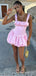 Pink Square Neck A-Line Graduation Party Short Homecoming Dresses, HD433