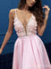 Sexy Spaghetti Straps High Slit Plunging Appliques A-line Evening Gown Long Prom Dresses ,MB285