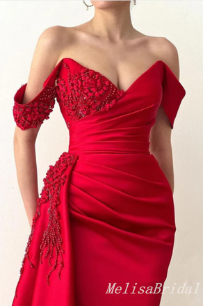 Gorgeous Sexy Red Appliques Off-the-shoulder Mermaid Evening Gown Long Formal Dresses Prom Dresses,MB357