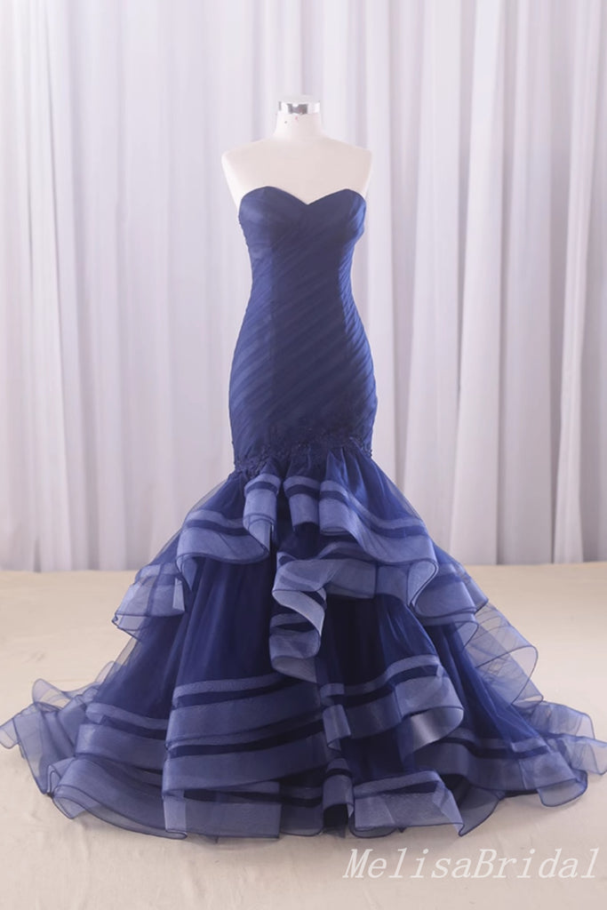 Sexy Strapless Ruffles Mermaid Party Dress Long Prom Dresses to Impress,MB949