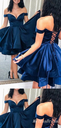Sexy Plunging Blue Lace Up Back A-line Strapless Short Homecoming Dresses with Pleats, HD280