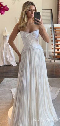 Elegant White A-Line Strapless Evening Gown Maxi Long Formal Dresses Prom Dresses,MB509