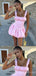 Pink Square Neck A-Line Graduation Party Short Homecoming Dresses, HD433